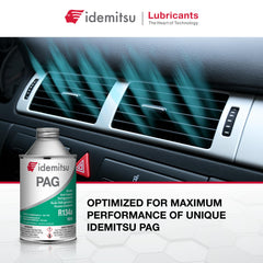 Pouring Idemitsu PAG 46 into compressor port illustrating easy application