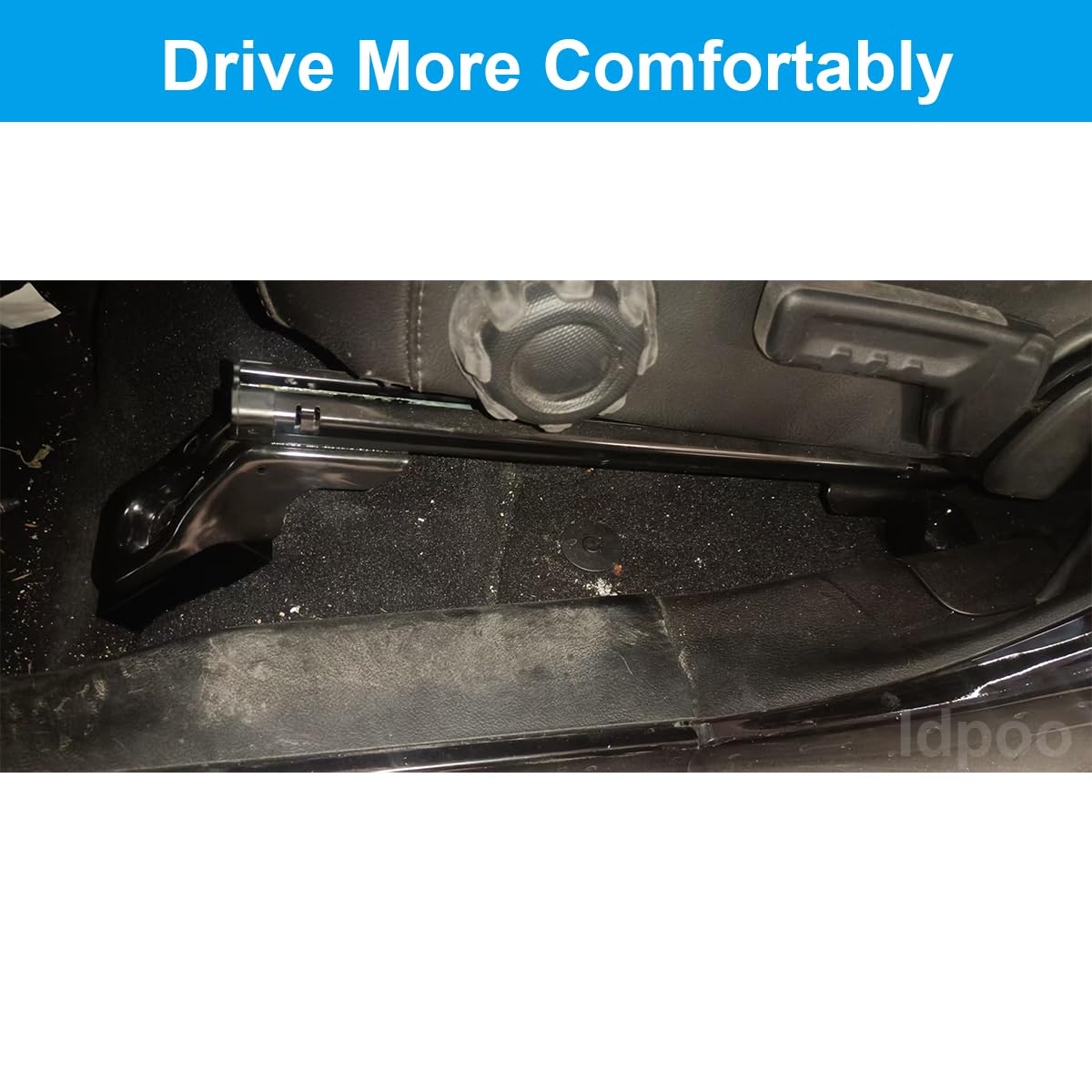 Idpoo lifestyle Jeep interior with riser installed illustrating enhanced leg support