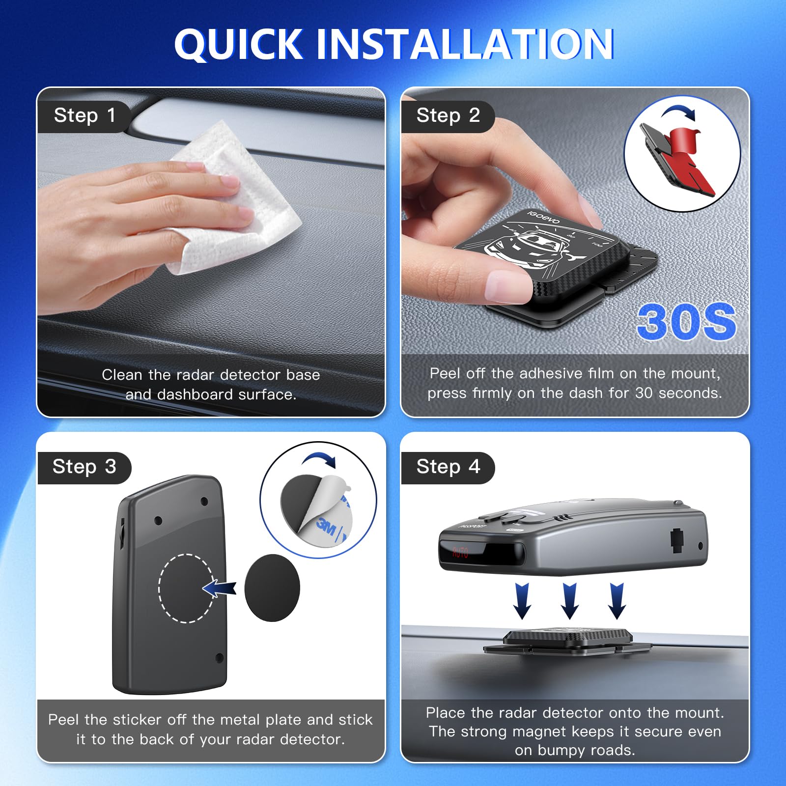 iGoevo packaging with parts displayed ensuring quick tool-free install
