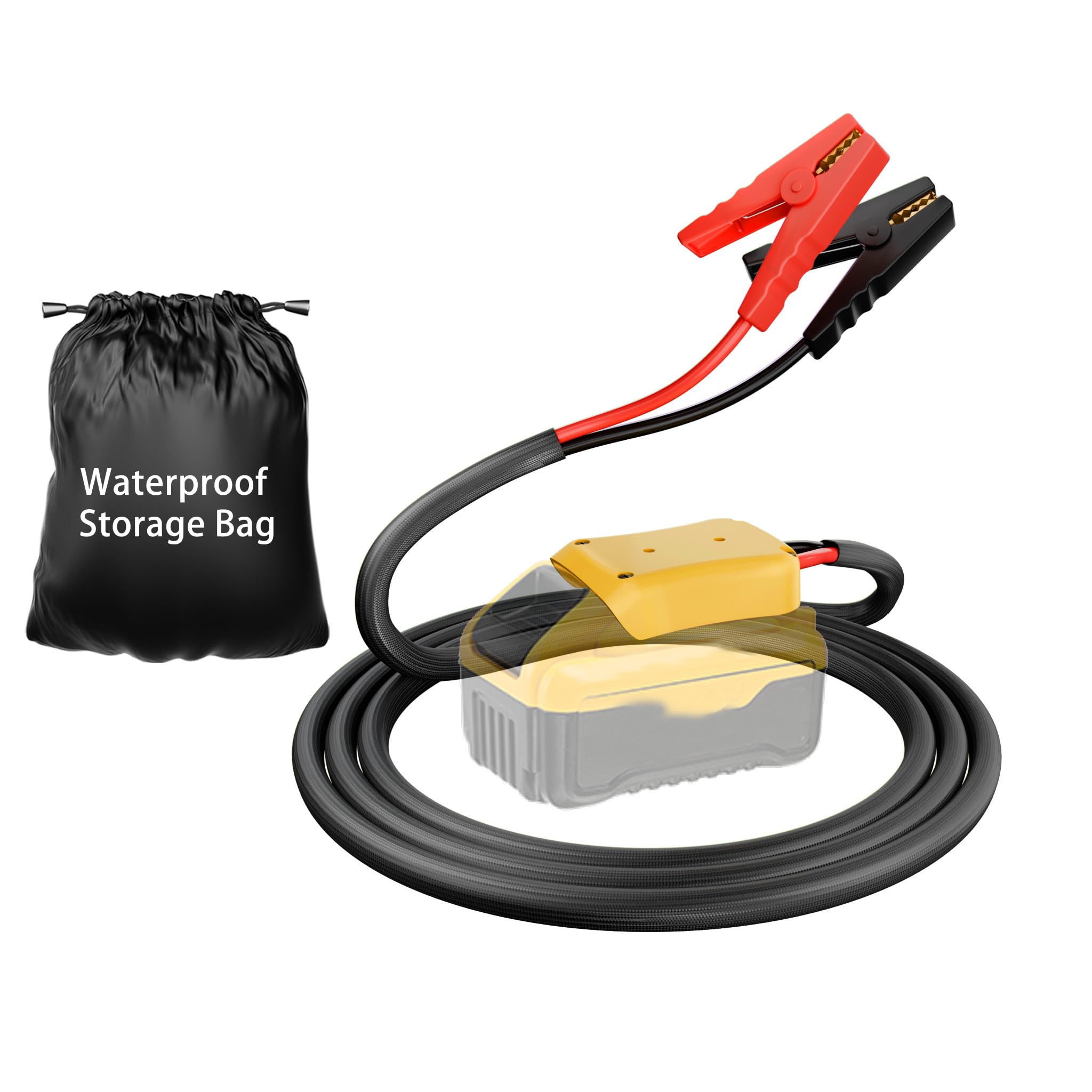 IIXWUQ front view showing adapter and 2ft 8AWG cables, convenient portable booster