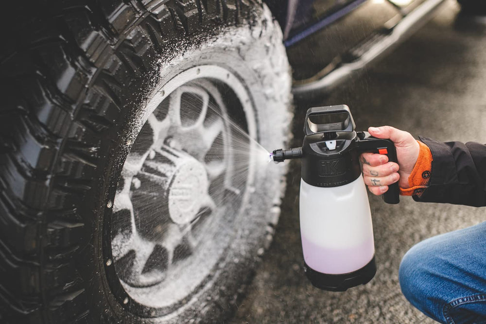 IK FOAM Pro used on a car during detailing, brand delivering cling and coverage