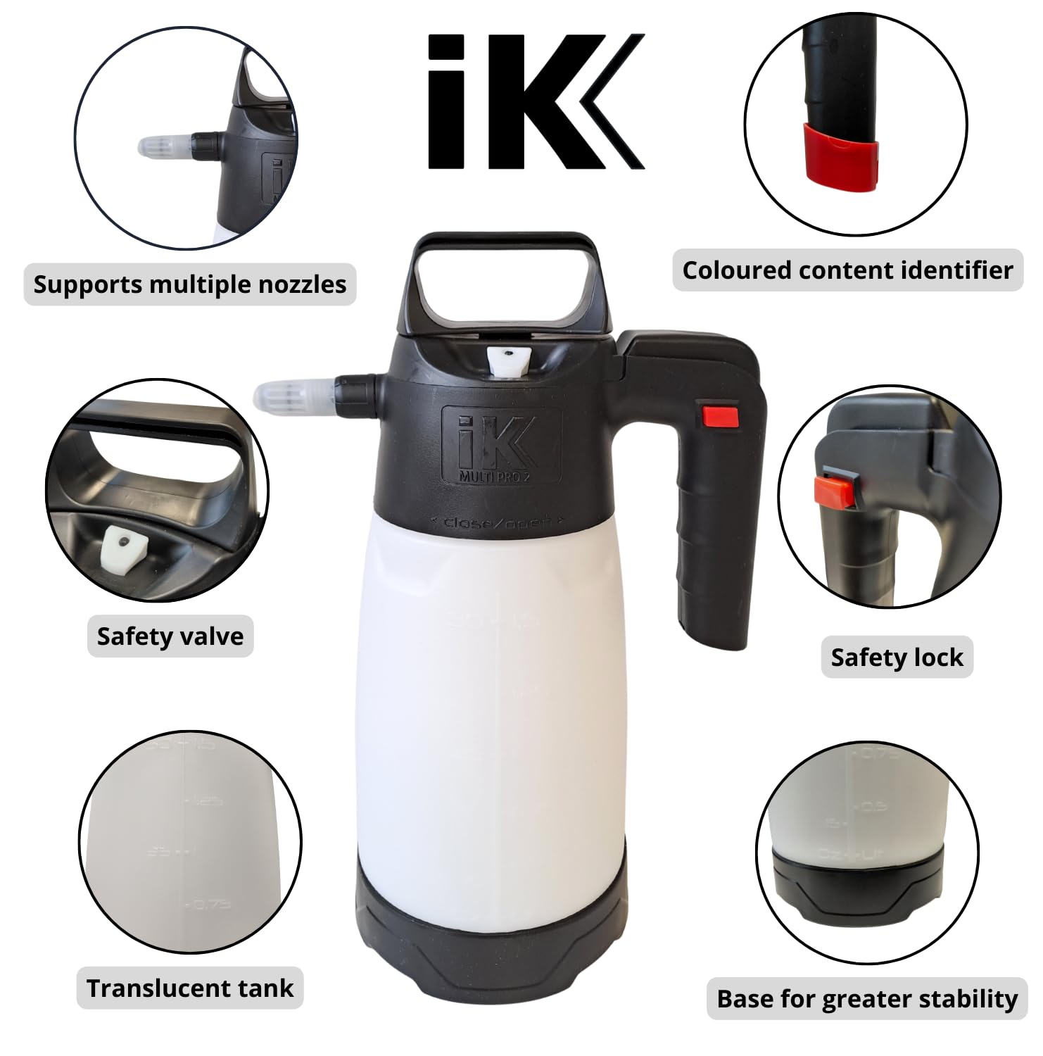IK Multi PRO 2 nozzle closeup highlighting adjustable spray and precision