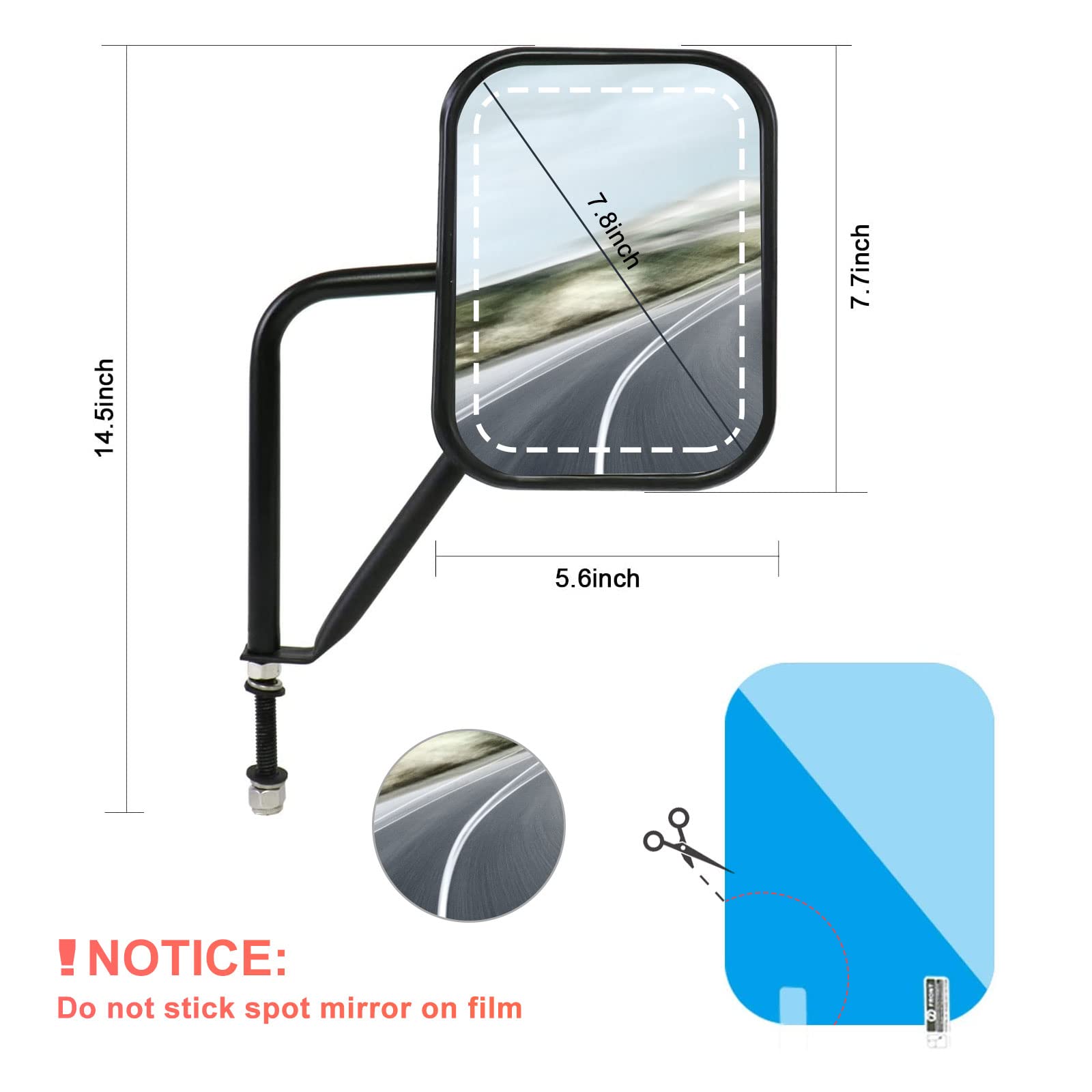 iKer mirror mounted on Jeep with doors off illustrating better visibility