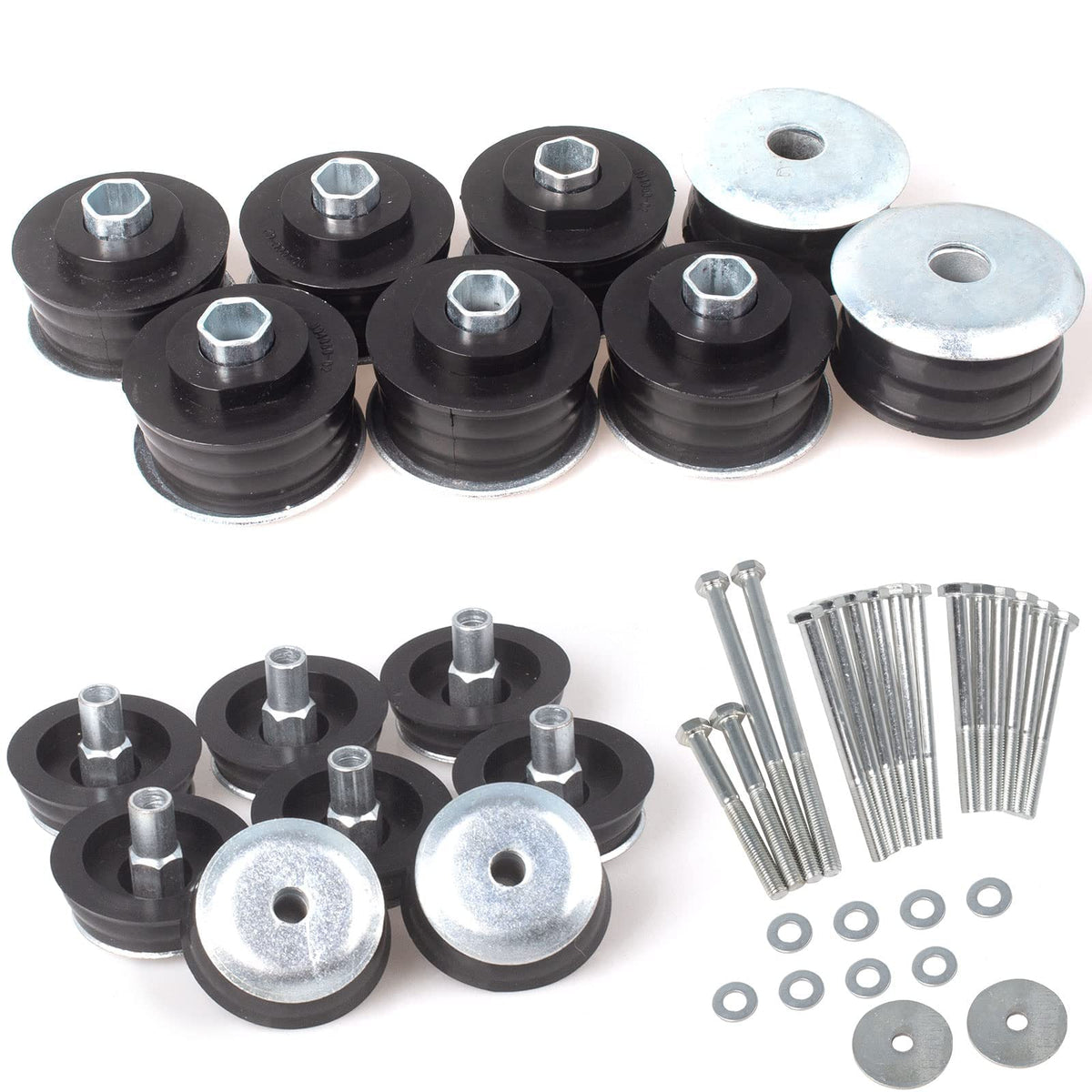 iKer KF04060BK front packaging showing full bushing kit and benefits