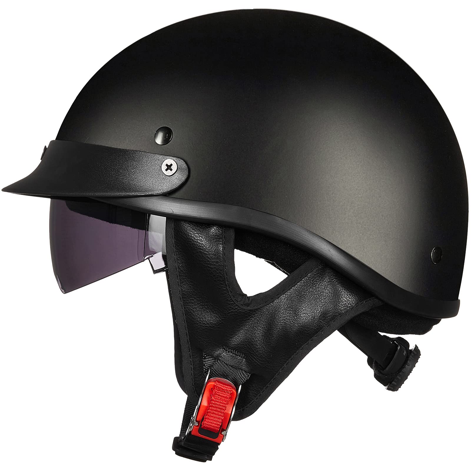 ILM front view matte black half helmet showing clean profile and DOT badge for safe fit