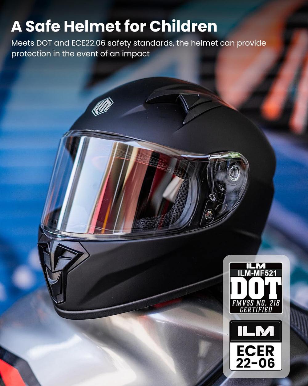ILM MF521 visor close-up highlighting wide clear view and dust protection
