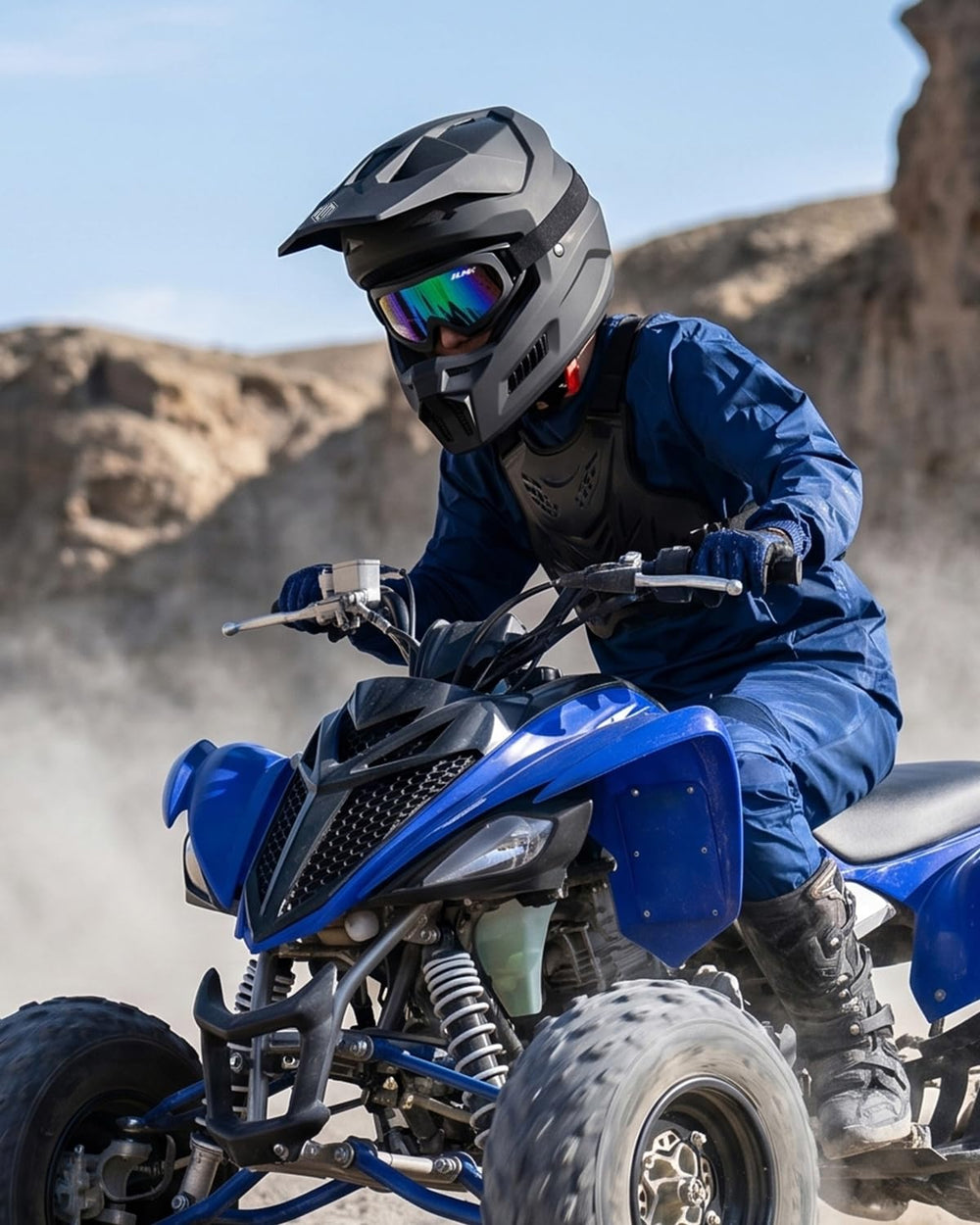 ILM helmet in off-road setting showing kit ready for BMX and ATV riding