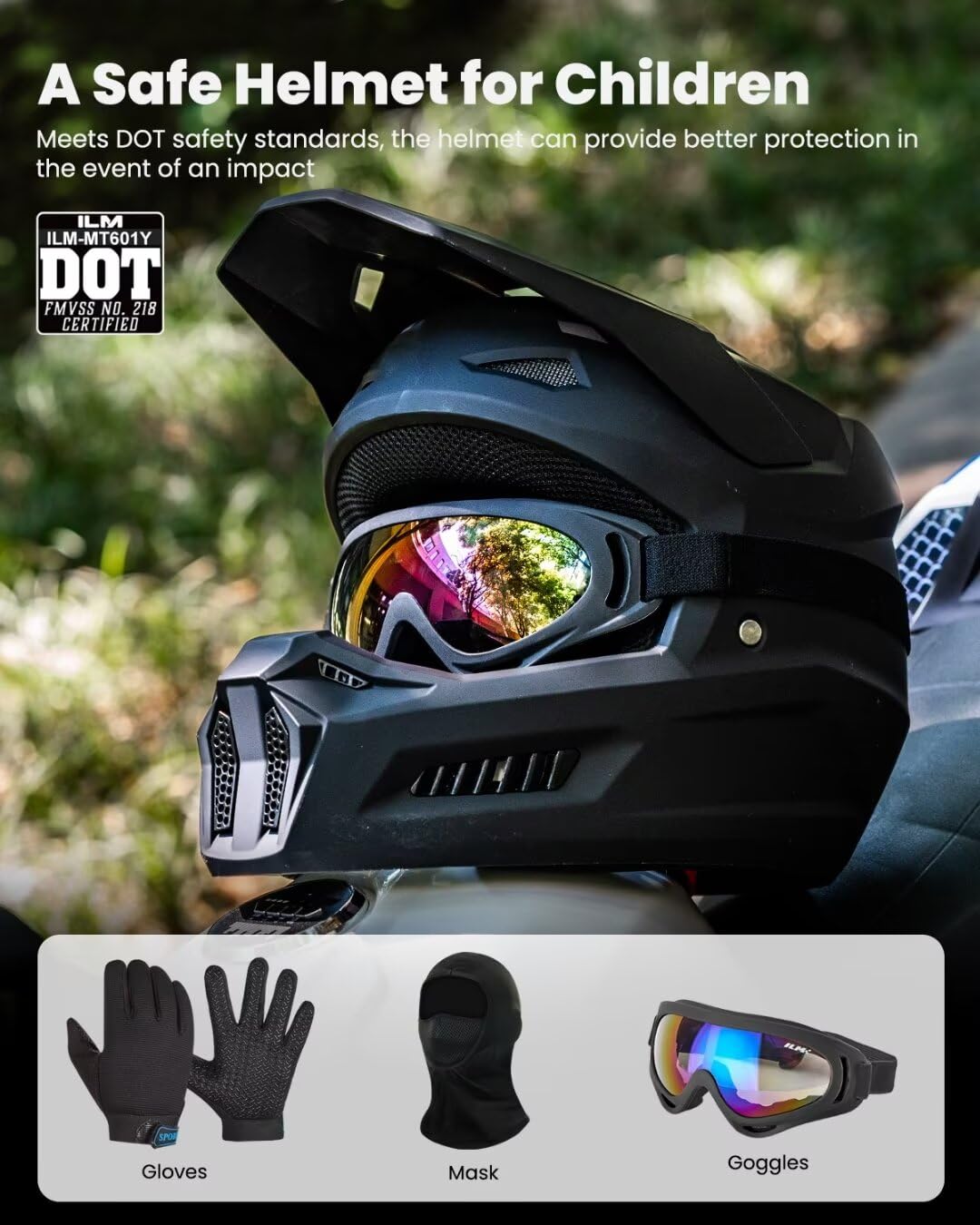 ILM helmet side profile with removable visor for sun and debris blocking