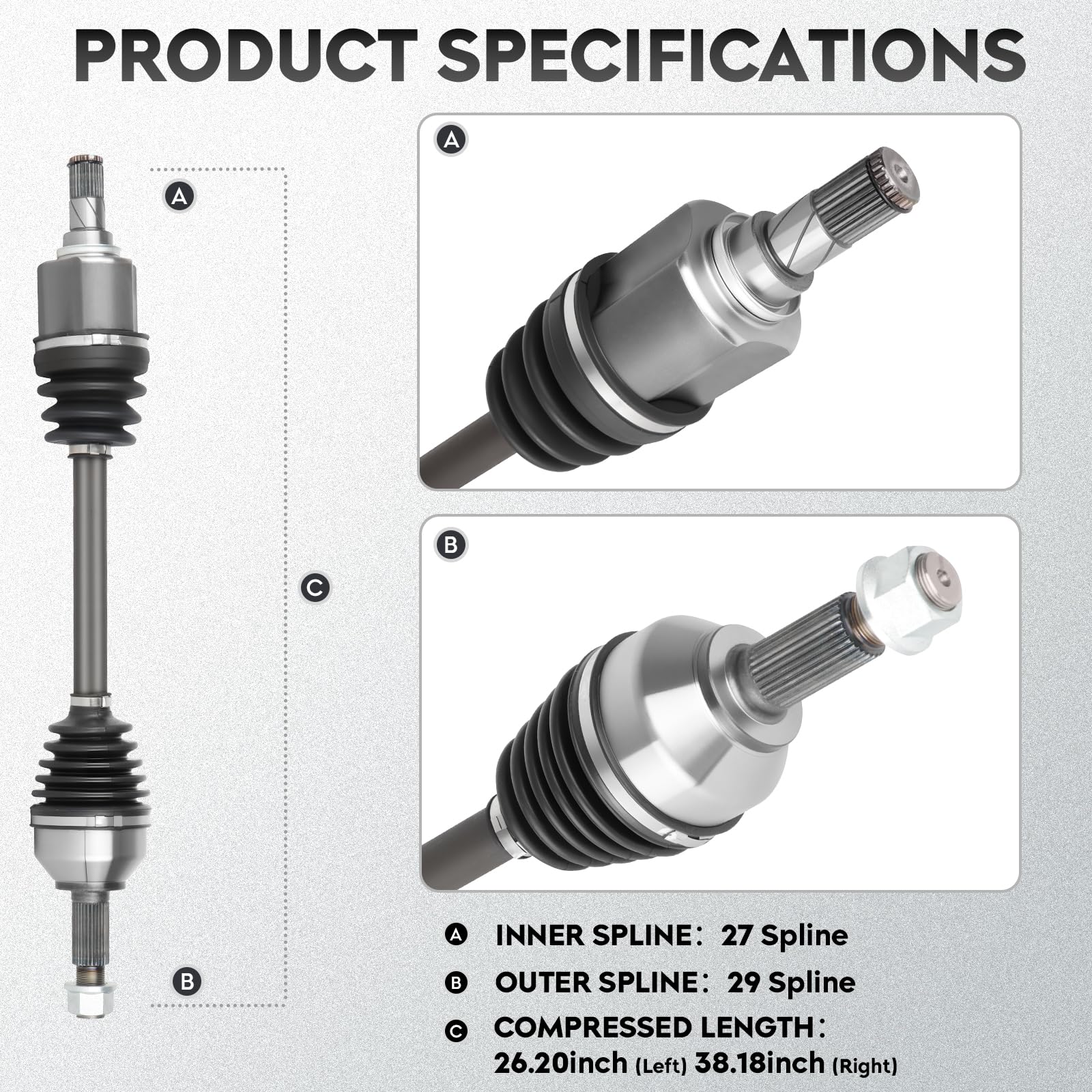ILONPA left axle spline close-up showing precise machining for fit