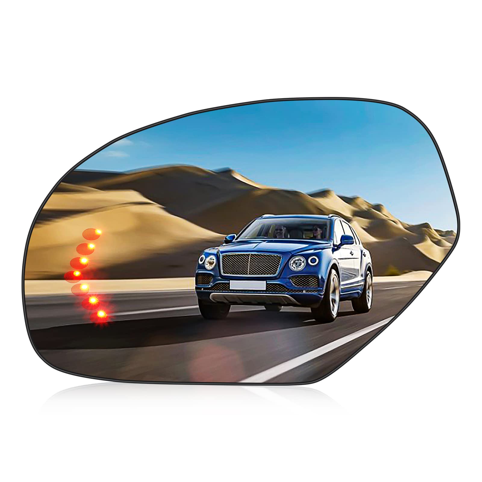 ILONPA left heated mirror front view showing clean reflective surface and fit