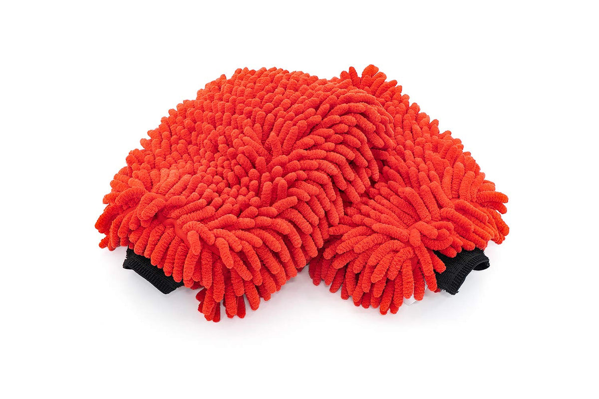 The Rag Company chenille microfibre wash mitts Red 2‑Pack