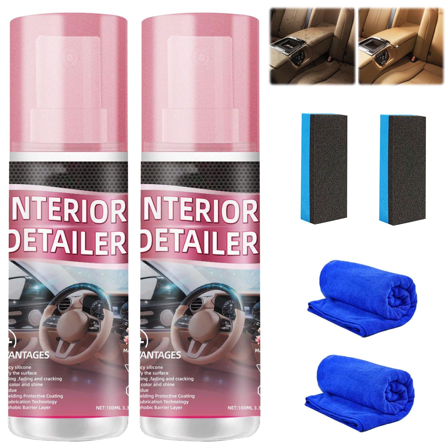 ZannWnm Car Interior Cleaner Spray 2-Pack (2×100ml)