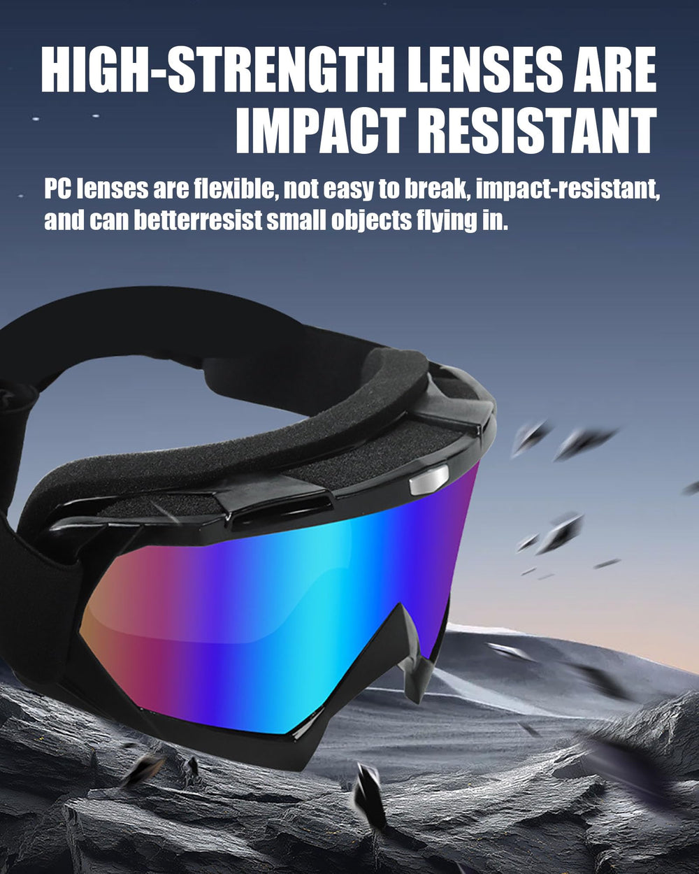 immoono goggles fitted under helmet demonstrating compatibility and stable fit