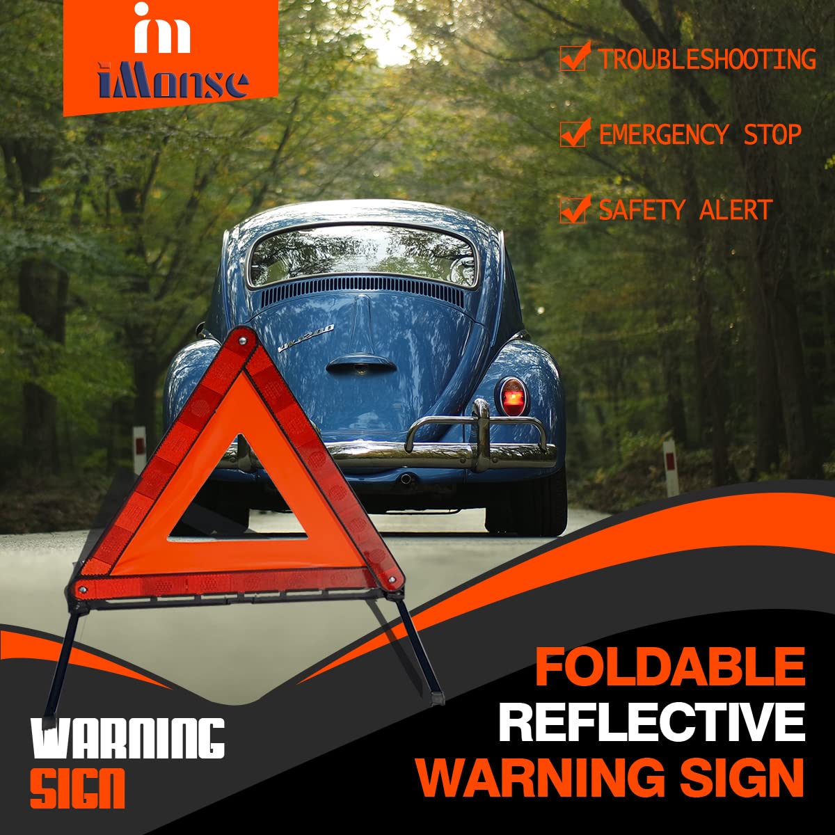 iMonse LED road flare illuminated at night demonstrating bright hazard signaling