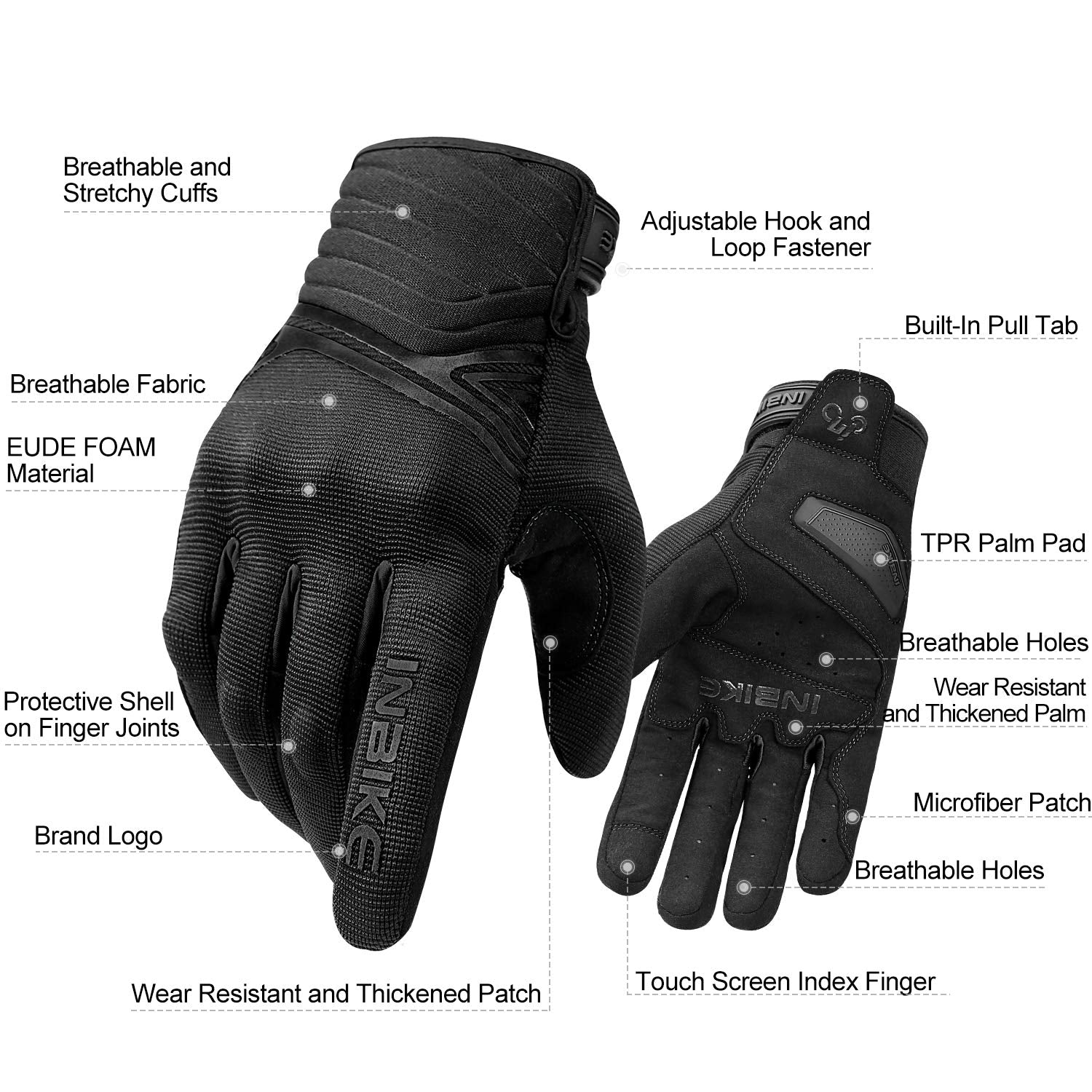 INBIKE gloves worn on a motorcycle illustrating practical use