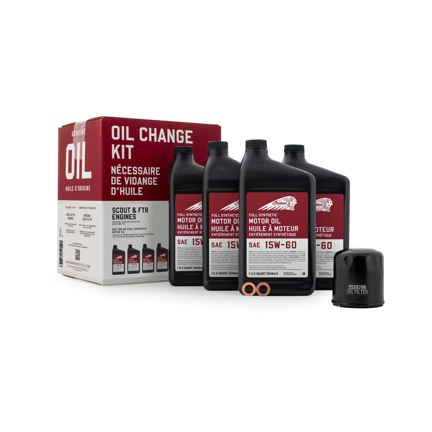Indian Motorcycle 15W-60 oil quart label with high-heat protection benefit