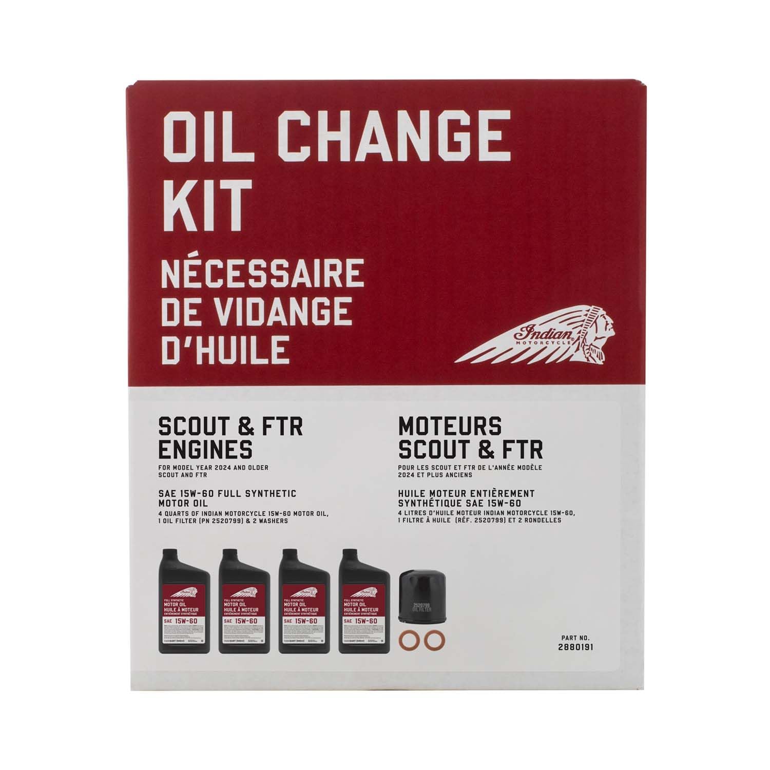 Indian Motorcycle four oil quarts grouped to show full kit supply