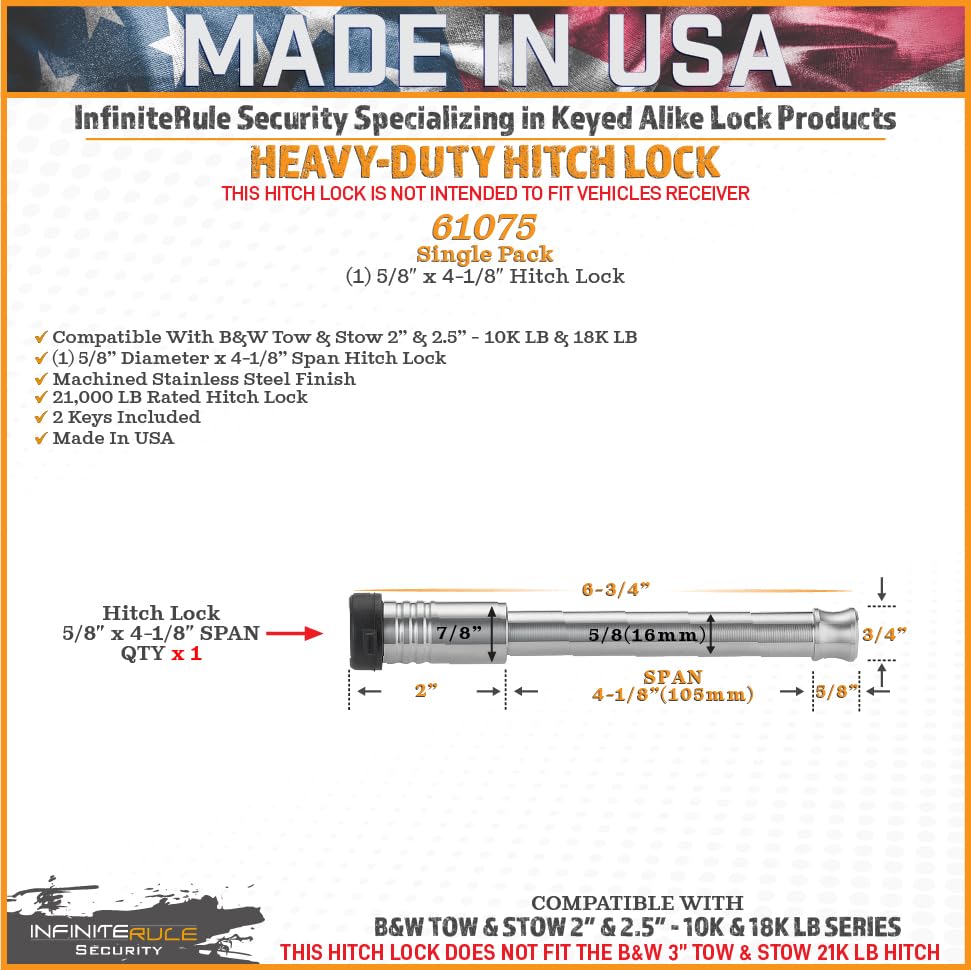 InfiniteRule Security pin and span measurement showing 5/8" x 3-7/8" 21K rated strength