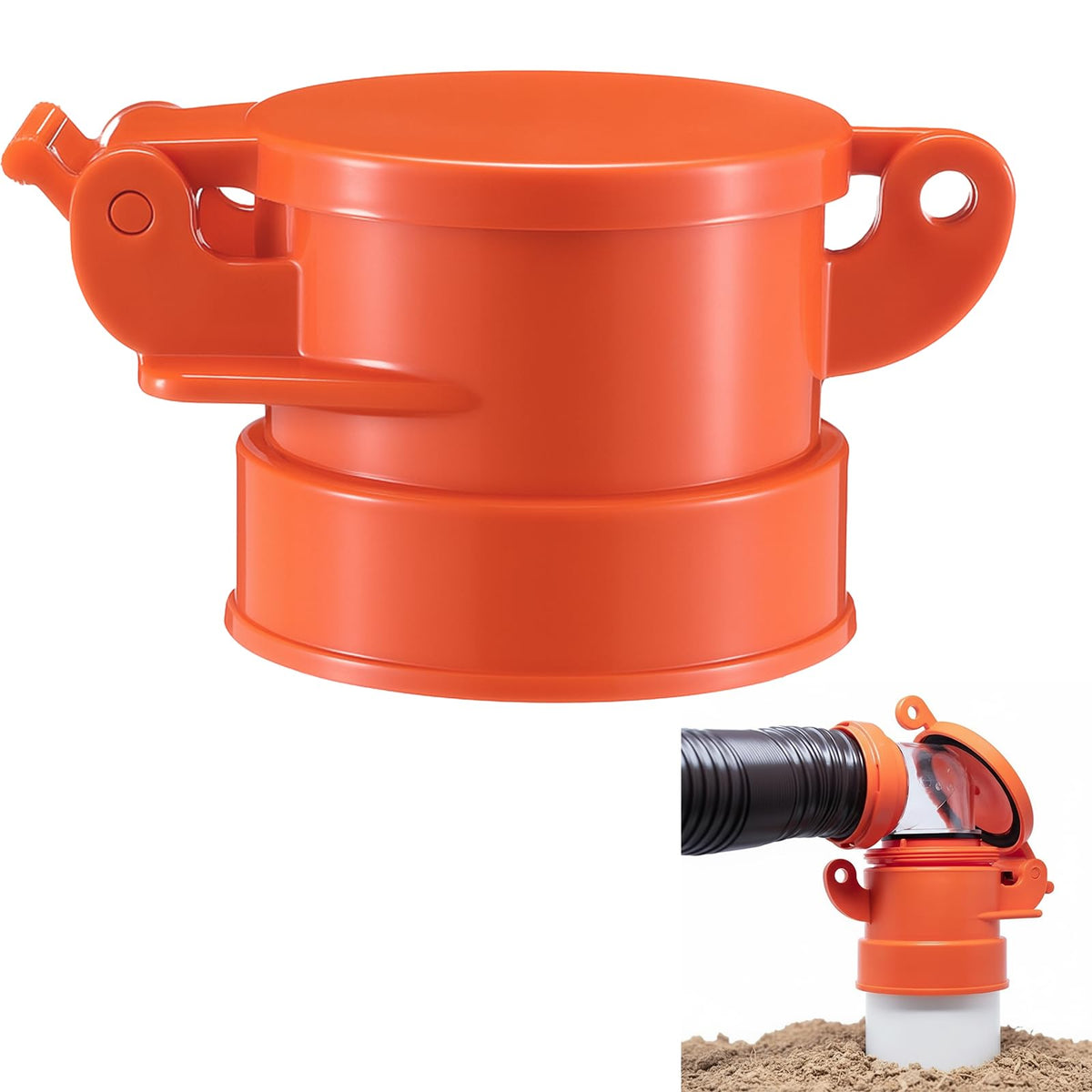 Innconee front view orange sewer cap showing bright visibility and compact storage benefit