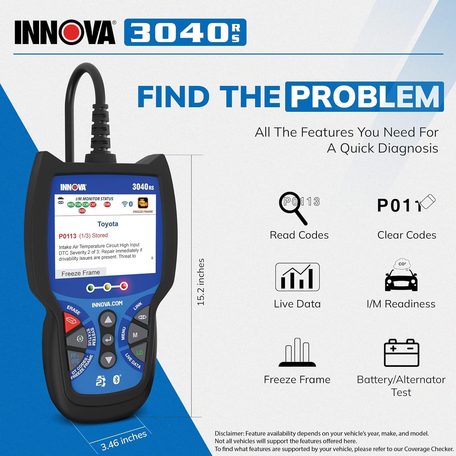 Innova 3040RS displaying live data stream for RPM and engine parameters benefit