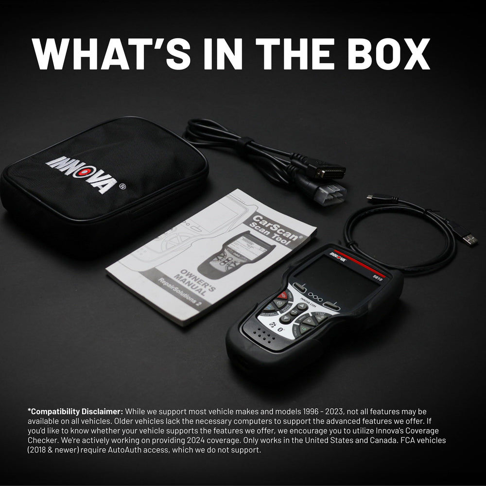 Innova 5610 next to common tools showing compact size and portability