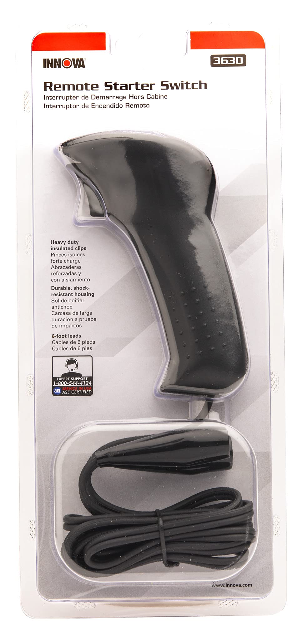 Innova remote starter switch lead length shown for easy reach and safer work