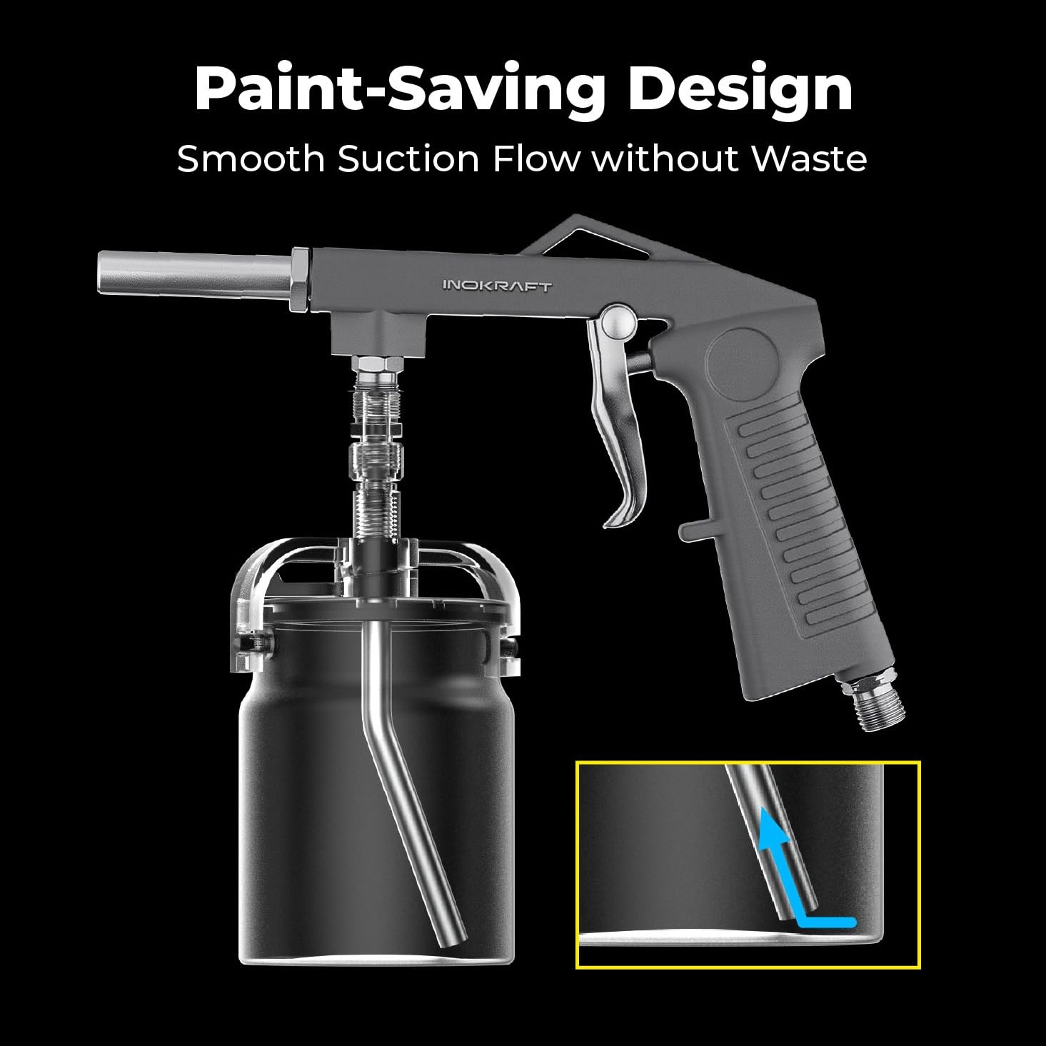 InoKraft spray gun applying liner to truck bed delivering even rubberized protection