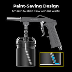 InoKraft spray gun applying liner to truck bed delivering even rubberized protection