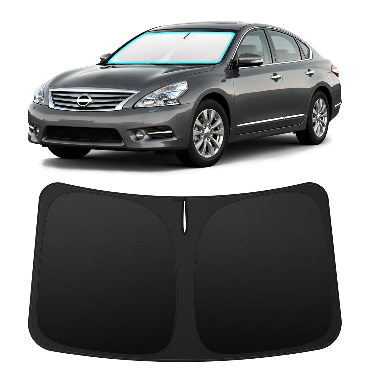INSAUTO custom shade installed in Altima front windshield protects interior