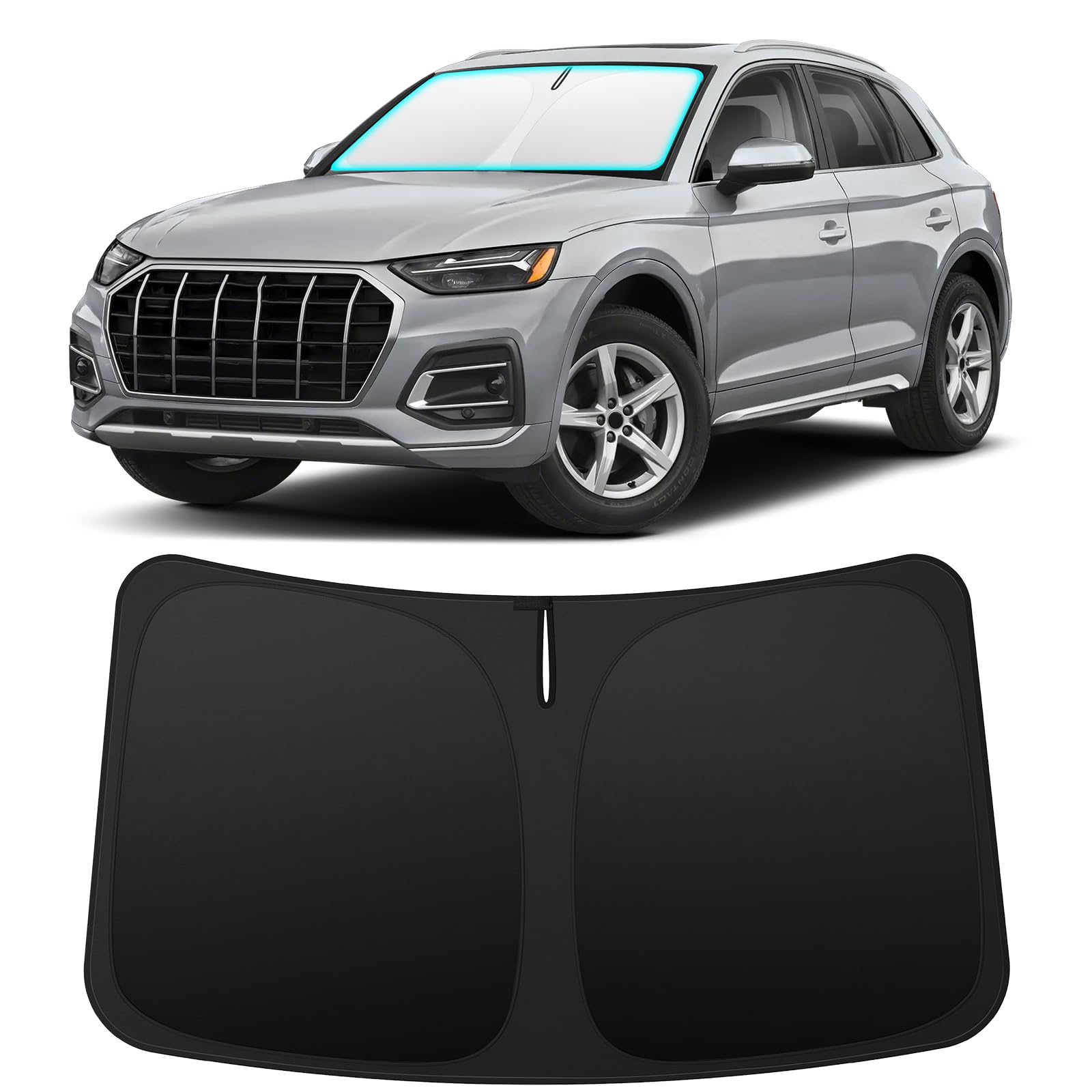 INSAUTO front view of sun shade fitted to Audi Q5 showing perfect coverage and protection