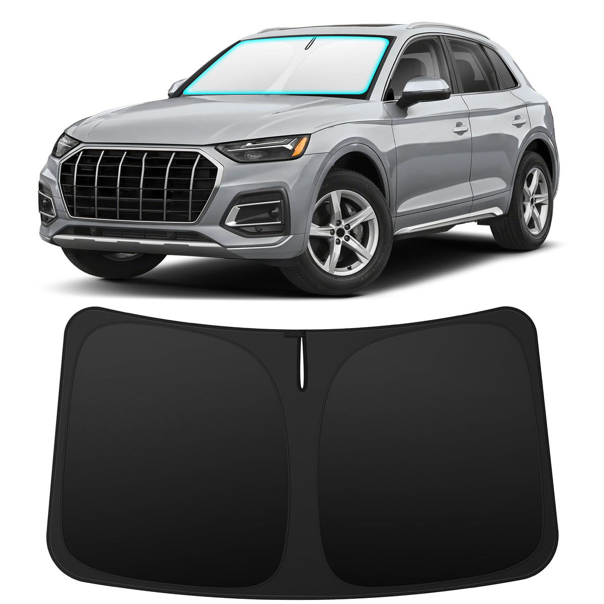 INSAUTO front view of sun shade fitted to Audi Q5 showing perfect coverage and protection