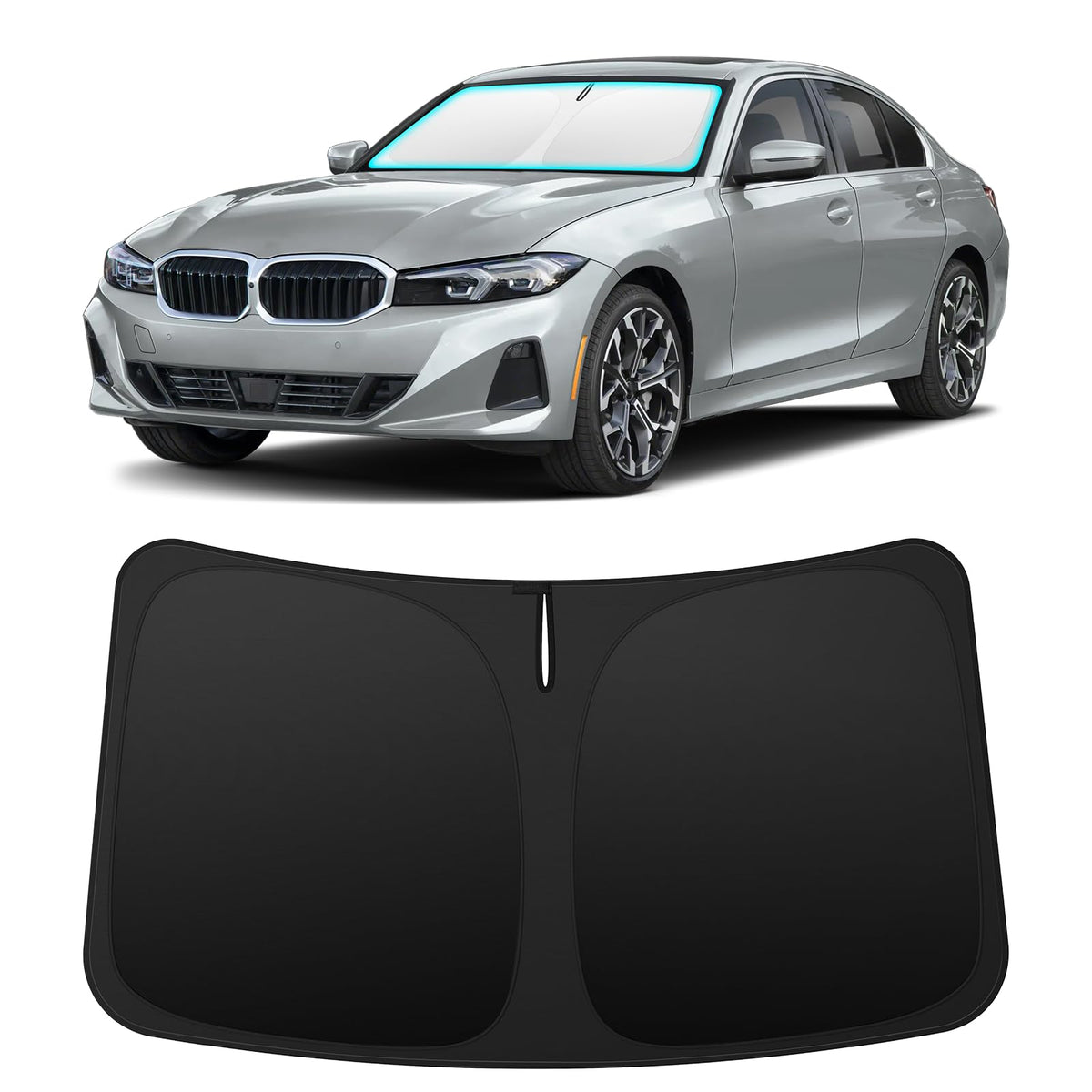 INSAUTO front-facing shade showing precise BMW 3 Series fit and full coverage benefit
