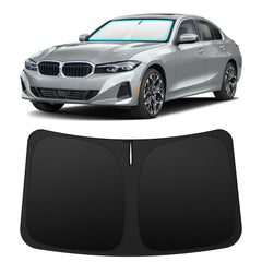INSAUTO front-facing shade showing precise BMW 3 Series fit and full coverage benefit