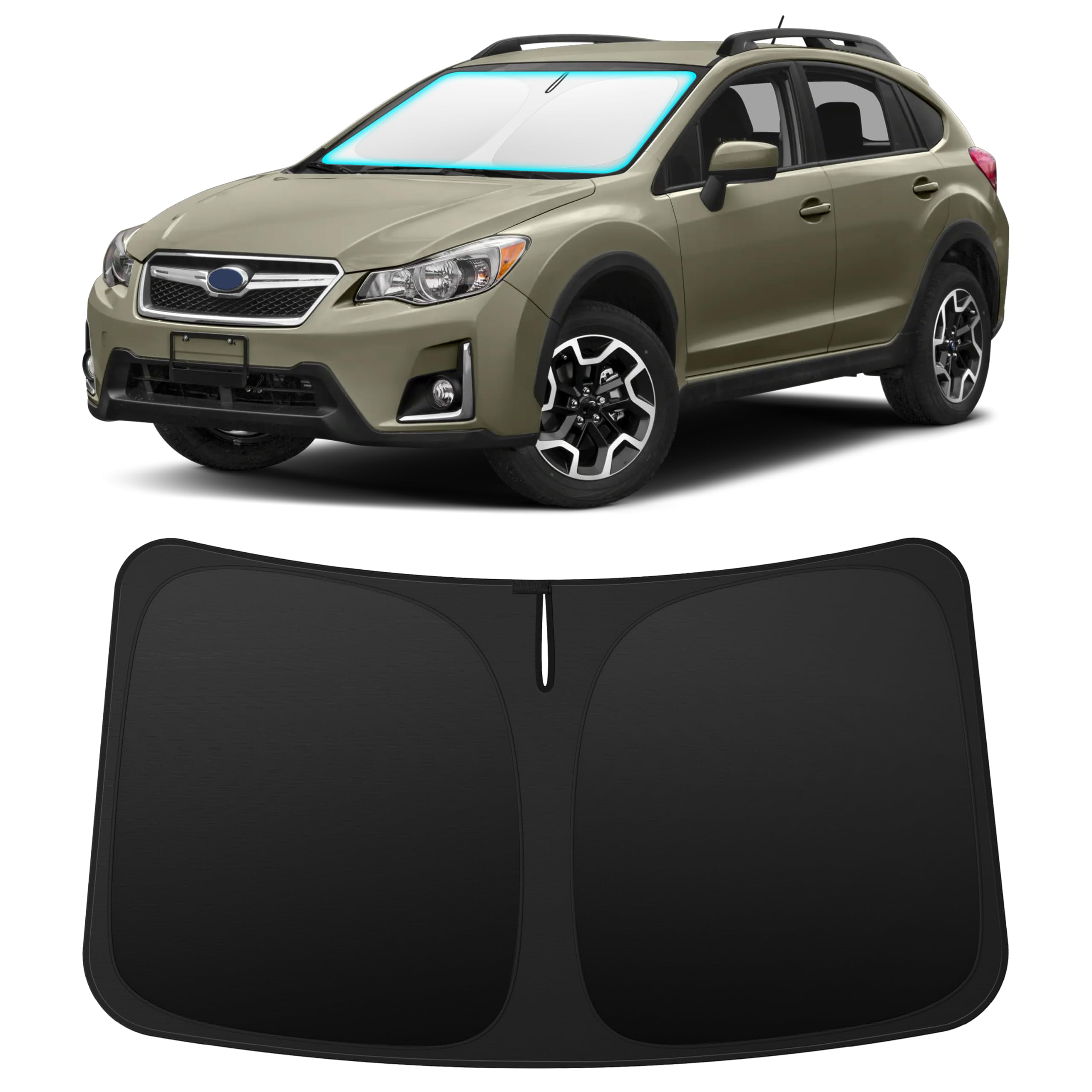 INSAUTO front view on Crosstrek showing full windshield coverage and UV protection