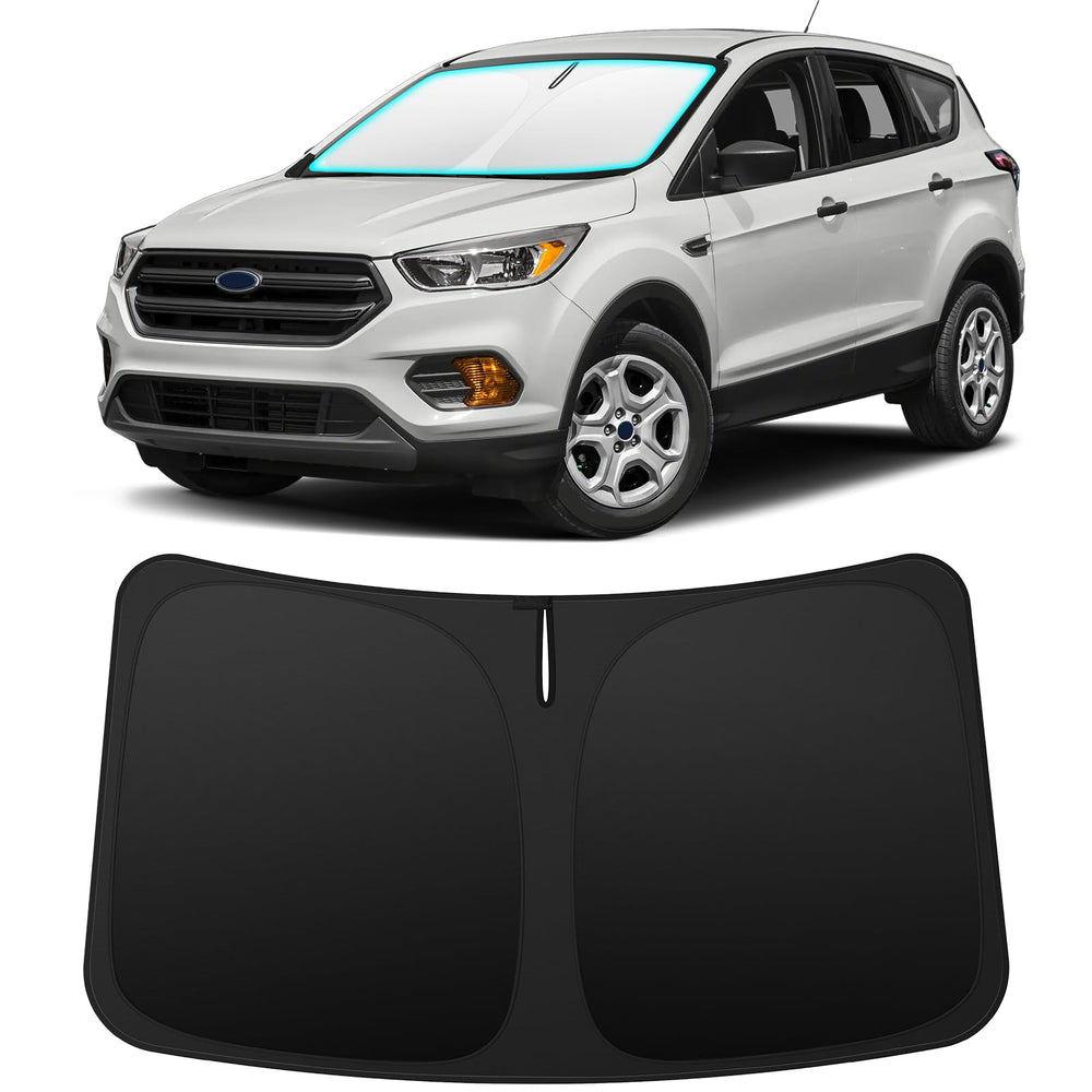 INSAUTO front view of sun shade fitting Ford Escape windshield showing full coverage and protection