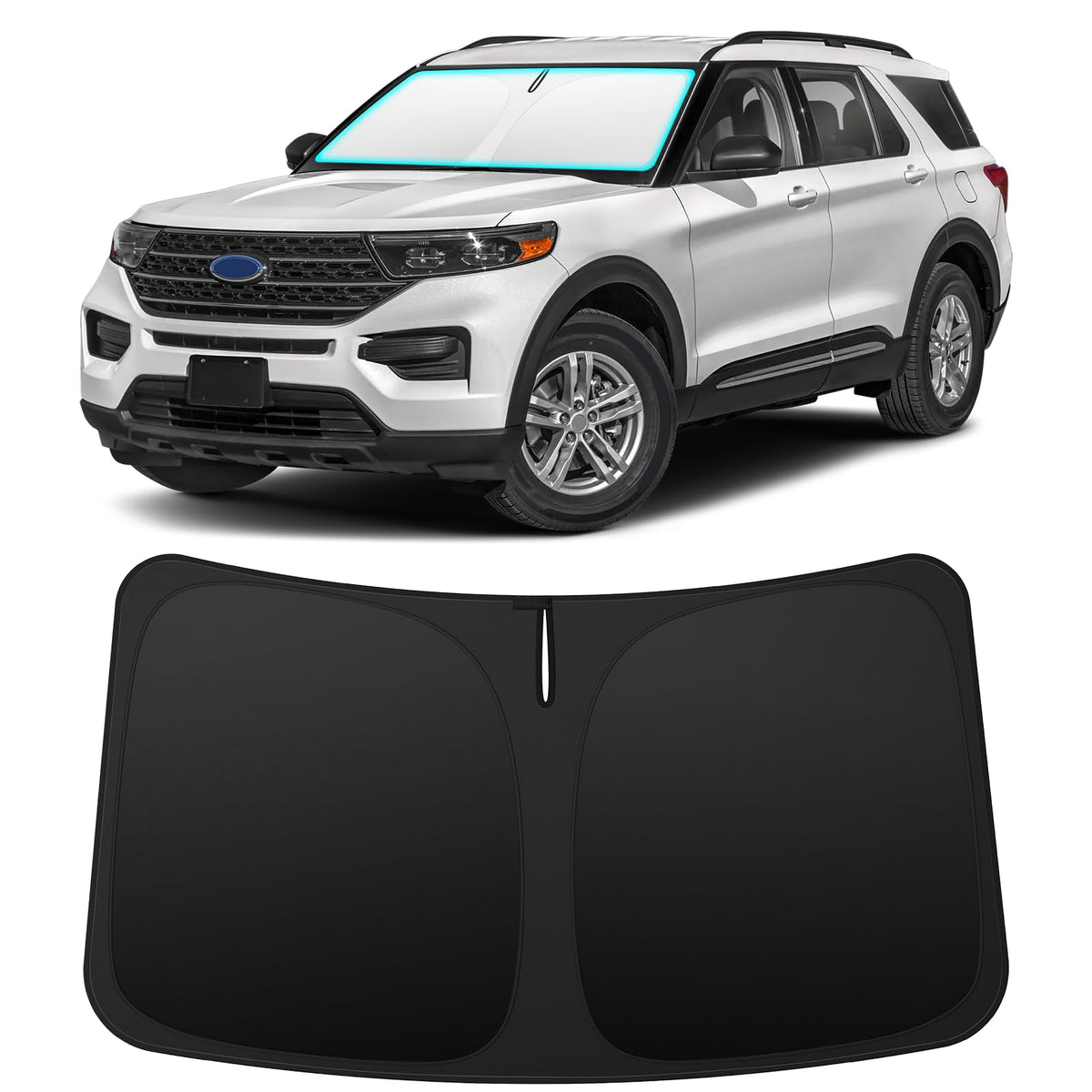 INSAUTO front view of custom-fit shade showing perfect Explorer alignment and protection