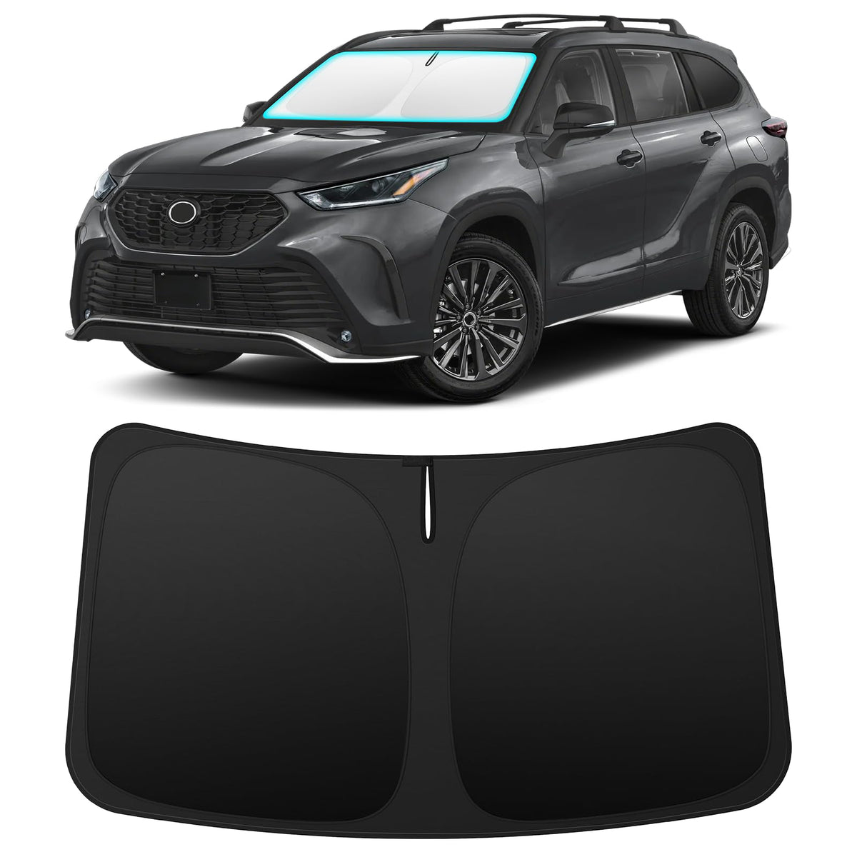 INSAUTO front fit on Highlander windshield showing edge-to-edge coverage and protection