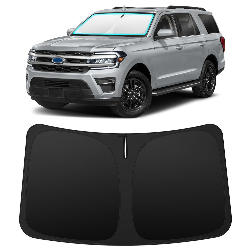 INSAUTO front-fit shade showing exact windshield coverage and protection