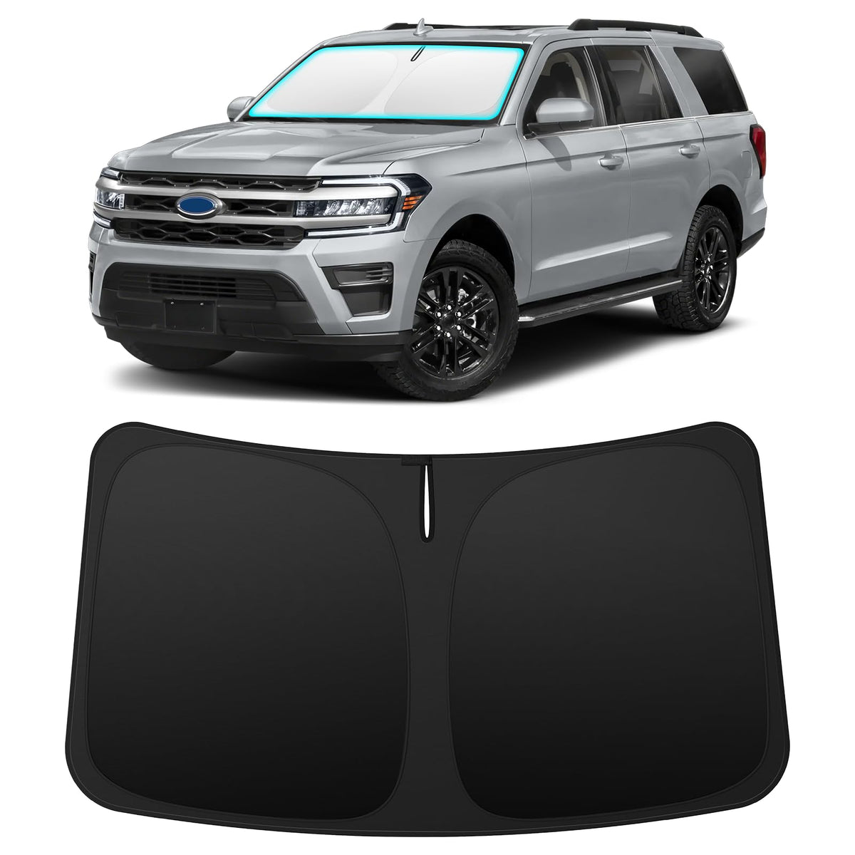 INSAUTO front-fit shade showing exact windshield coverage and protection