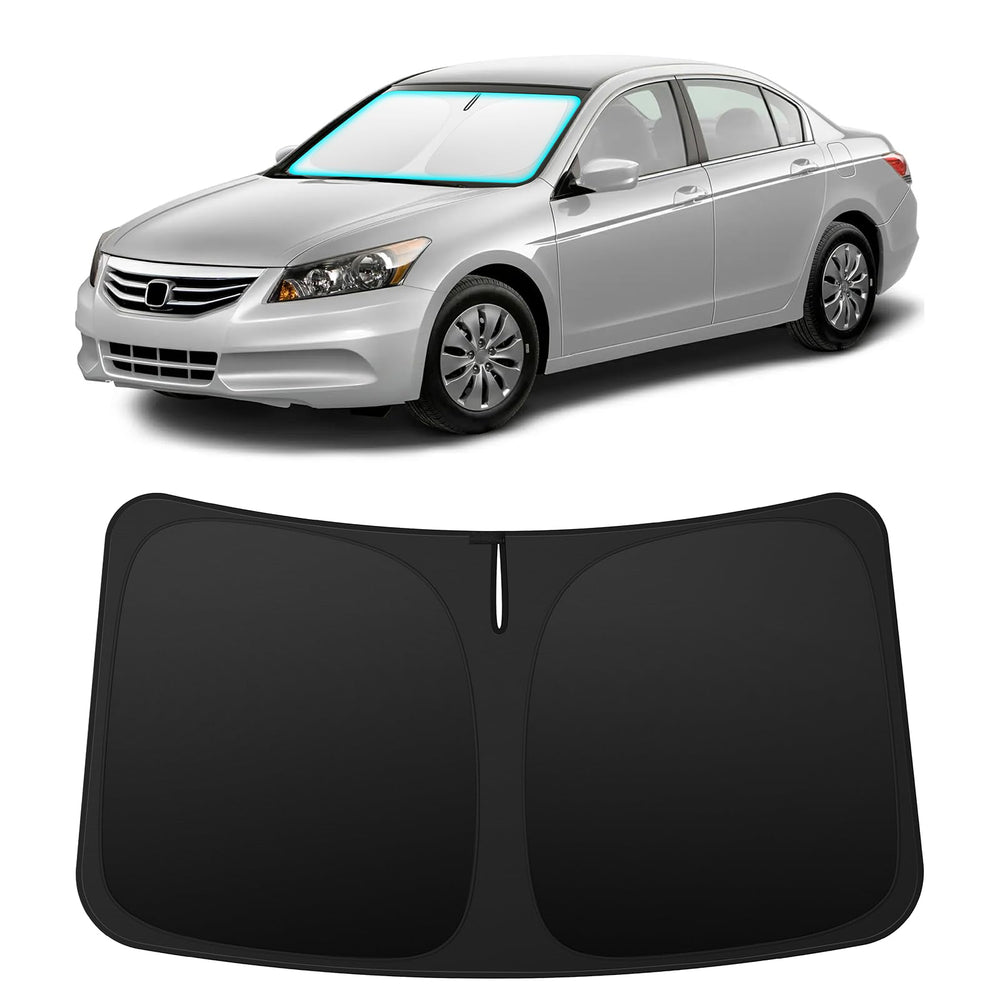INSAUTO front view of custom-fit shade on Accord showing full windshield coverage and UV protection
