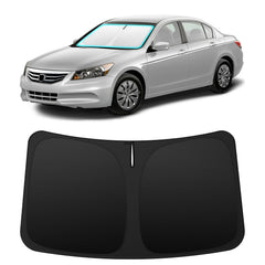 INSAUTO front view of custom-fit shade on Accord showing full windshield coverage and UV protection