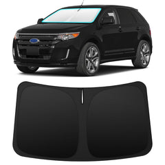 INSAUTO front view of custom-fit sun shade protecting windshield, keeps interior cool