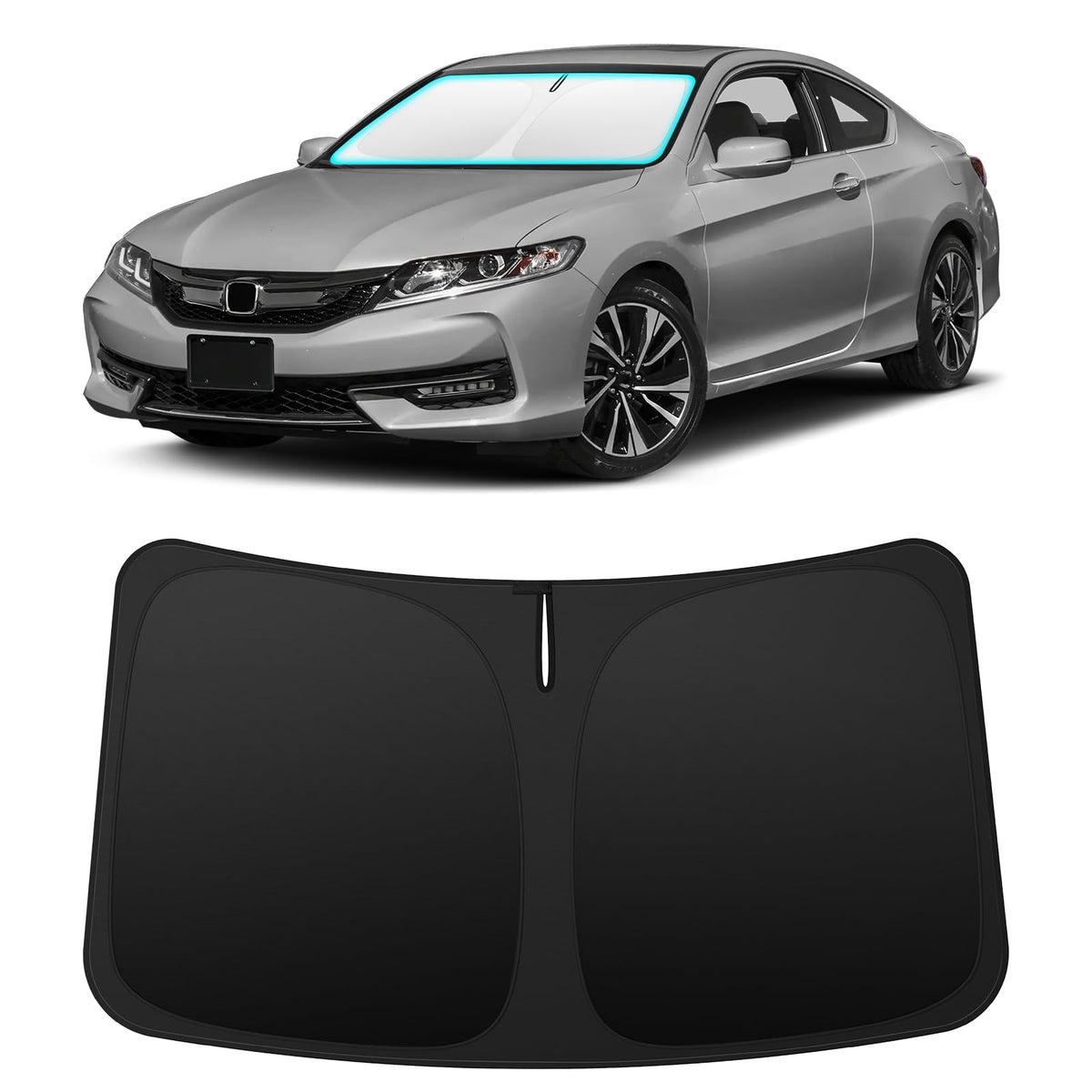 INSAUTO front view of custom-fit shade showing exact windshield coverage and protection