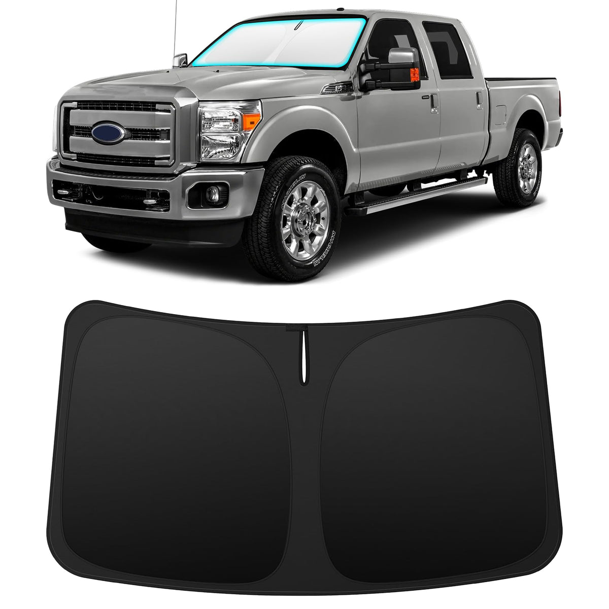 INSAUTO front view of custom-fit shade offering full windshield coverage and protection