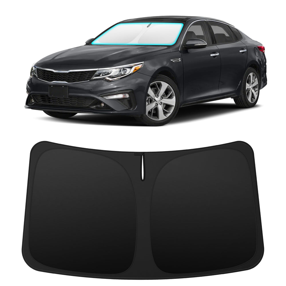 INSAUTO front view of custom-fit shade protecting windshield, reduces cabin heat