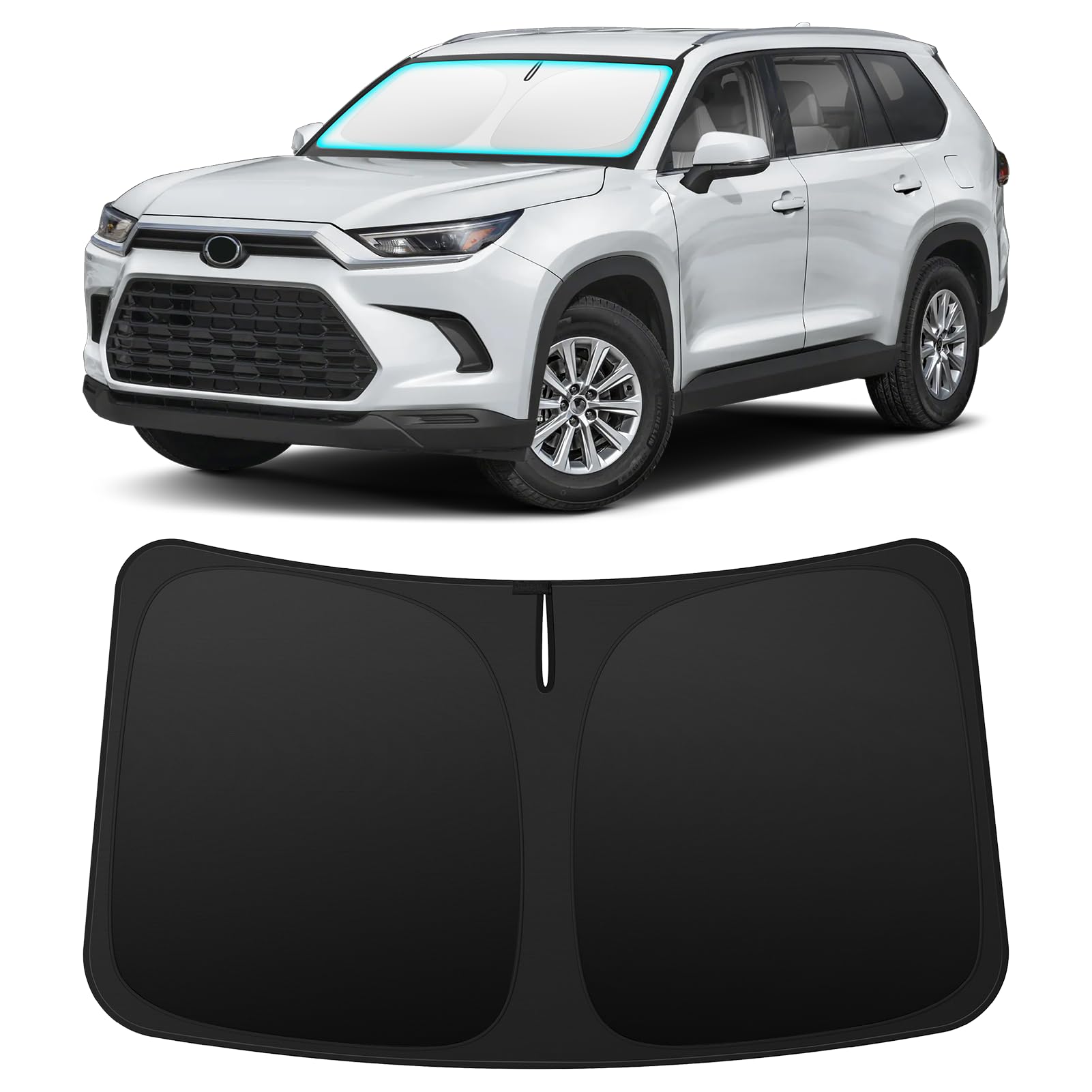 INSAUTO front view installed on Grand Highlander windshield showing full coverage and cooler cabin
