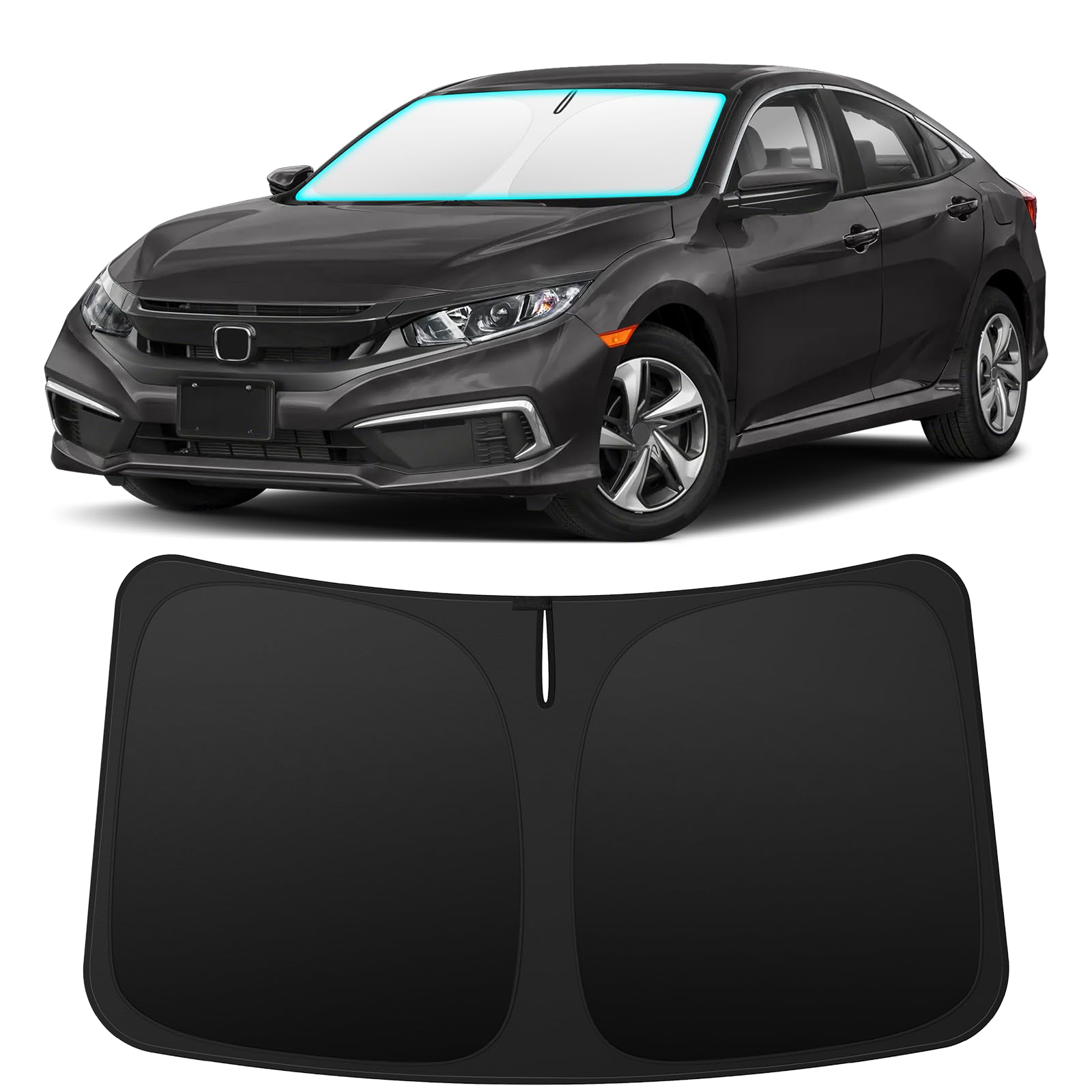 INSAUTO front coverage on Civic windshield showing full-fit protection and cooler interior