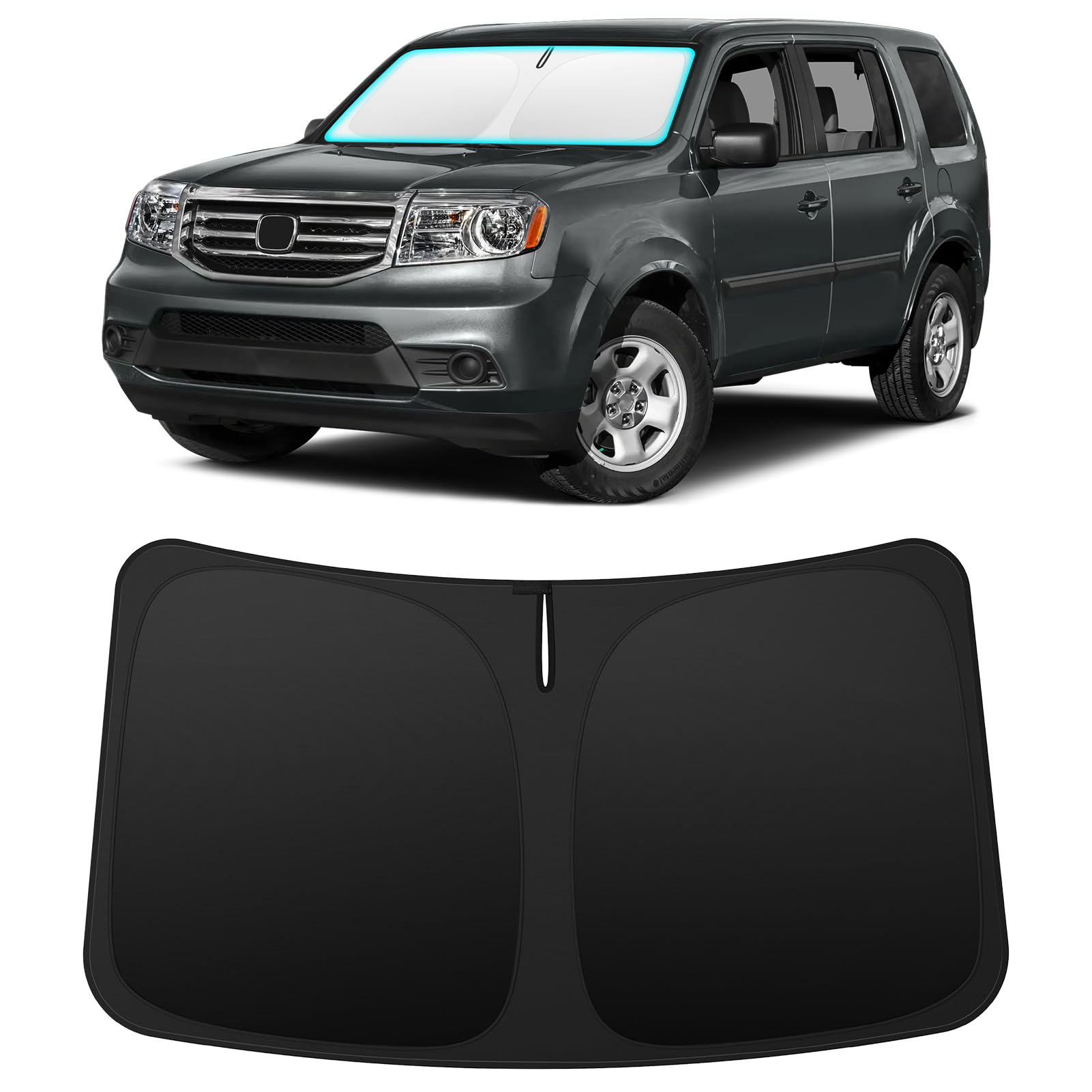 INSAUTO front view installed on Honda Pilot showing full windshield coverage and sun protection