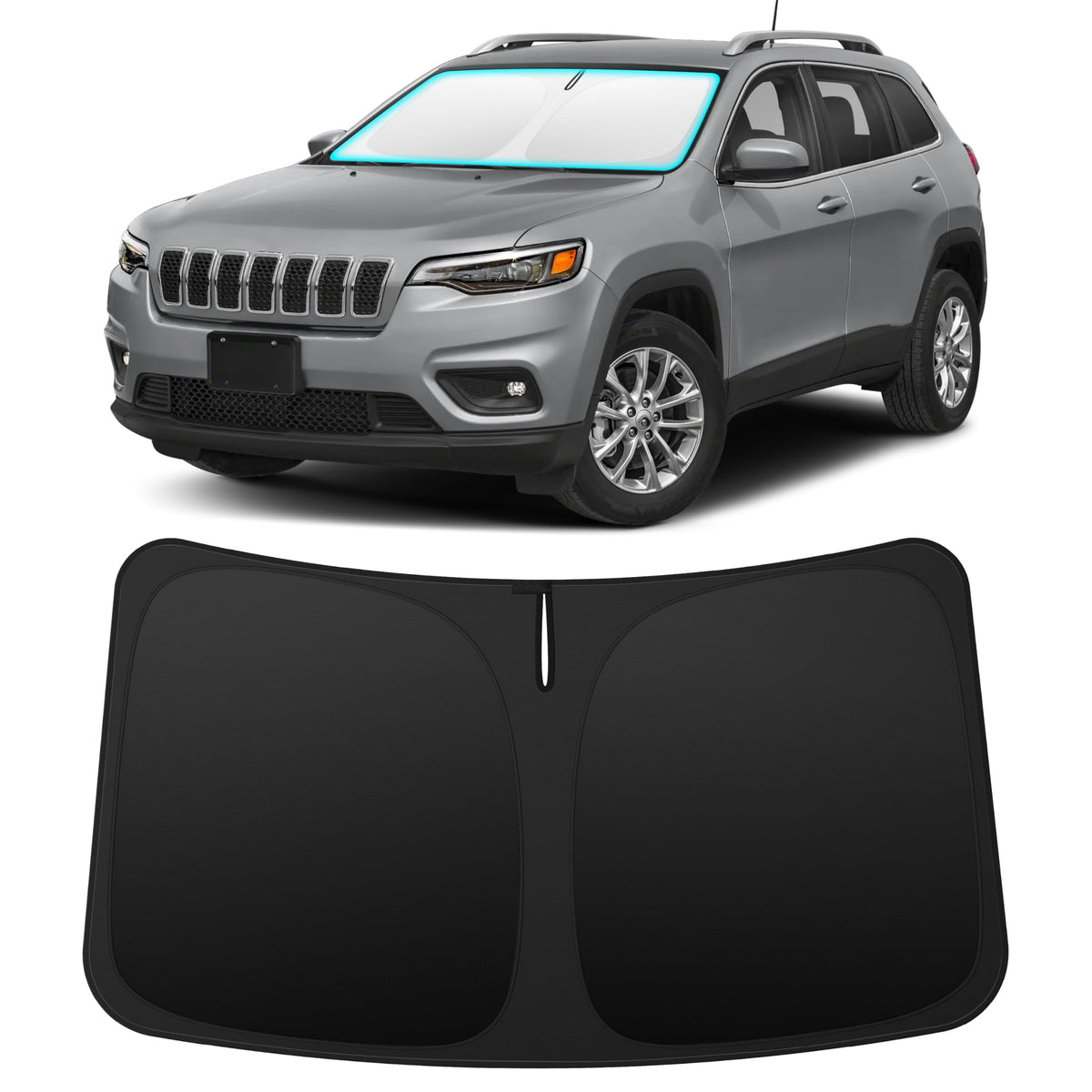 INSAUTO front view on Jeep Cherokee showing full windshield coverage and neat fit