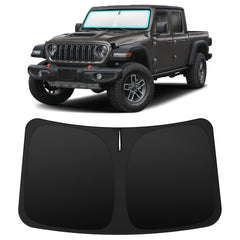 INSAUTO front view on Jeep Gladiator showing full windshield coverage and sun blocking benefit